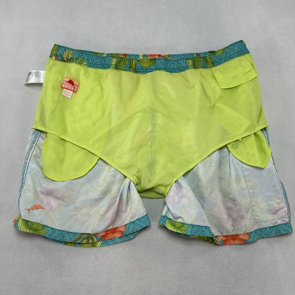 Tommy Bahama‎ Shorts Mens 2XL Teal Hawaiian Floral Swim Trunks Relax Mesh Lined